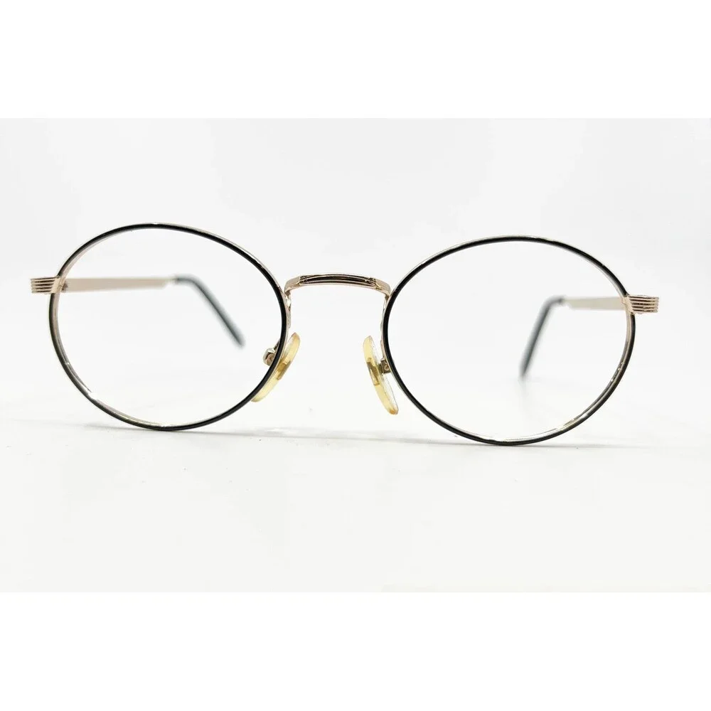 Unbranded Eyeglasses Frames Mens Gold Black Round Metal 45-20-140